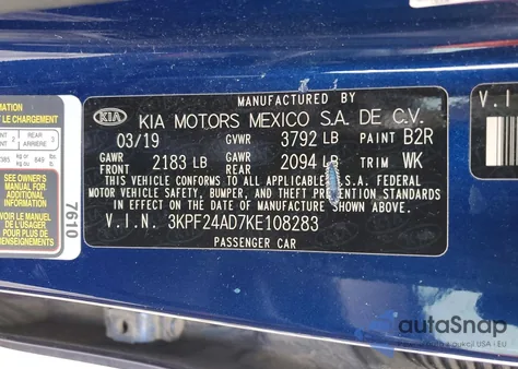 2019 Kia Forte Fe z USA, uszkodzony, nr VIN 3KPF24AD7KE108283